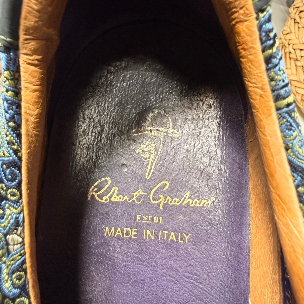 Robert Graham Paisley Leather Slip On Sneakers Made in Italy Blue Mens 13D - Picture 10 of 14